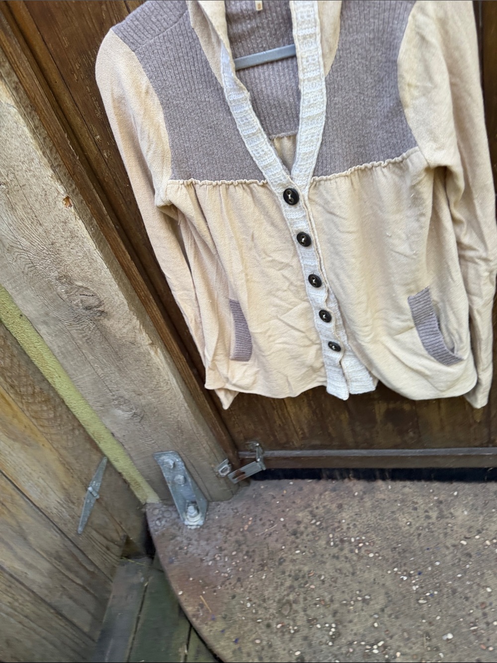 Free People Beige Two-Tone Hooded Button Cardigan Sweater - Picture 7 of 7